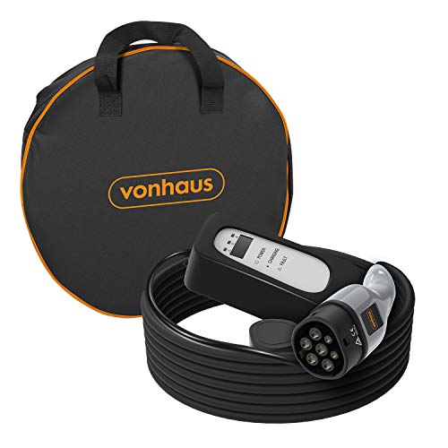 VonHaus EV/Electric Vehicle Charging Cable – UK Plug to Type 2, 10 Amp Electric Car Charger – 6.5m, Shower resistant, With Carry Case