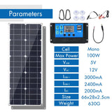 100W Monocrystaline Solar Panel 12V/5V DC USB Charger Kit with 10A Solar Controller & Cables