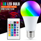 E27 Smart Control LED RGB Light Dimmable 5W 10W 15W RGBW Color Changing Bulb