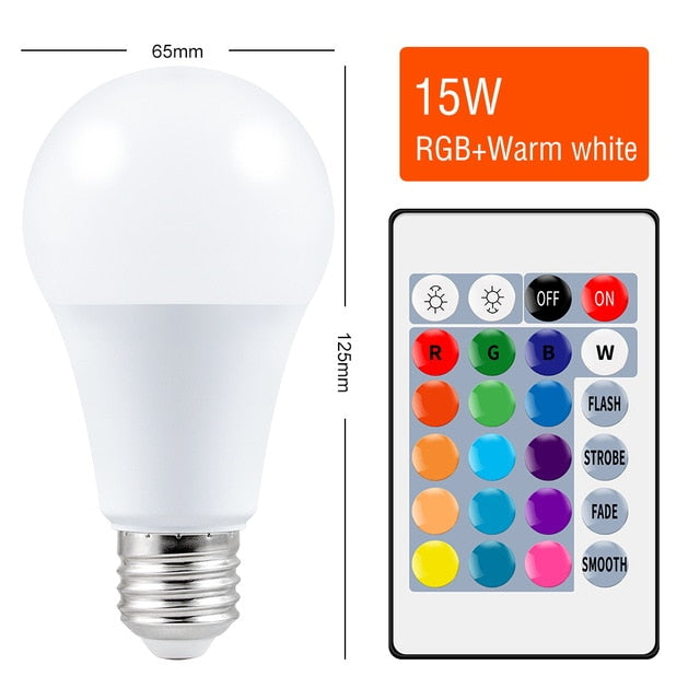 E27 Smart Control LED RGB Light Dimmable 5W 10W 15W RGBW Color Changing Bulb