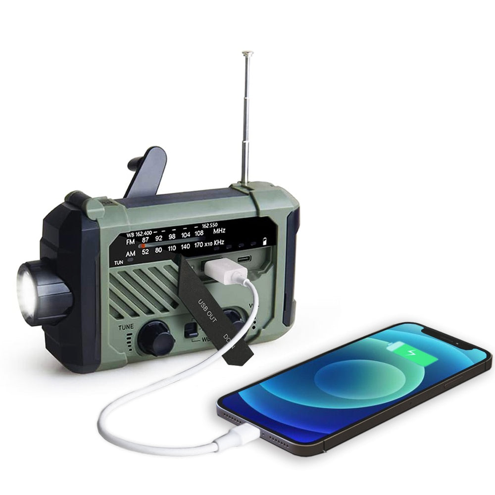 Portable Radio Hand Crank and Solar Charging 2000mAh Power Bank AM FM NOAA Emergency