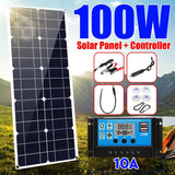 100W Monocrystaline Solar Panel 12V/5V DC USB Charger Kit with 10A Solar Controller & Cables